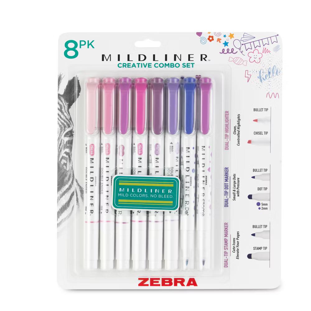 Zebra 8ct Mildliner Stamp Dot Set Cotton Candy