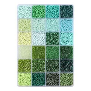 12500pcs Assorted Glass Seed Beads 8/0, 24 Colors Green Fields Palette Round Bead for DIY Crafts Jewelry Making Bead Box