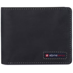 Alpine Swiss Mens Wallet for Men RFID Protected Leather Mens Wallet Spencer Bifold Divided Bill Section Gift Box 2 ID Windows 14 Card Storage Pockets