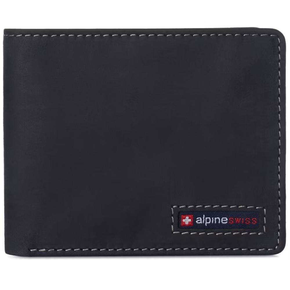 Alpine Swiss Mens Wallet for Men RFID Protected Leather Mens Wallet Spencer Bifold Divided Bill Section Gift Box 2 ID Windows 14 Card Storage Pockets
