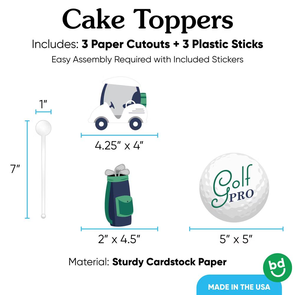 Golf Cake Topper Set, Par-Tee Time Party, Golf Cart-Themed Dessert Decorations for Birthday or Retirement Party – 3 Count - Image 3