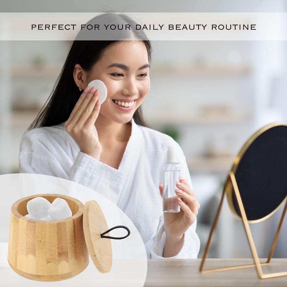 Natural Bamboo Cotton Ball Holder - Bathroom Container Storage Solution for Cotton Swabs, Pads & Other Bath Accessories - Image 4