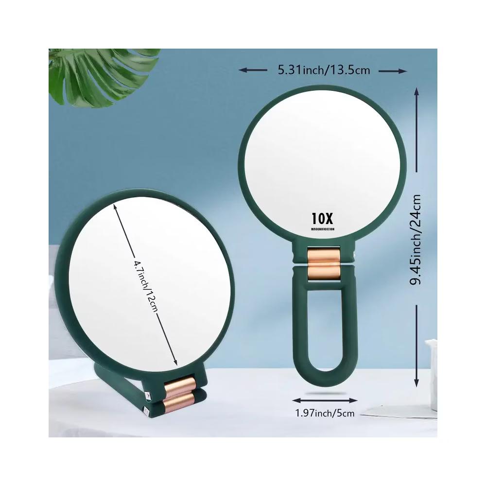 Mber Hand Mirror For Makeup Mirror 2-Sided 1X 10X Magnifying Mirror, Travel Mirror With Stand, Foldable Handheld Mirrors with Handle, Green - Image 2