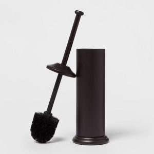 Metal Oil Rubbed Toilet Brush And Holder Set Bronze - Steel Construction, Reusable, 18.7" Height