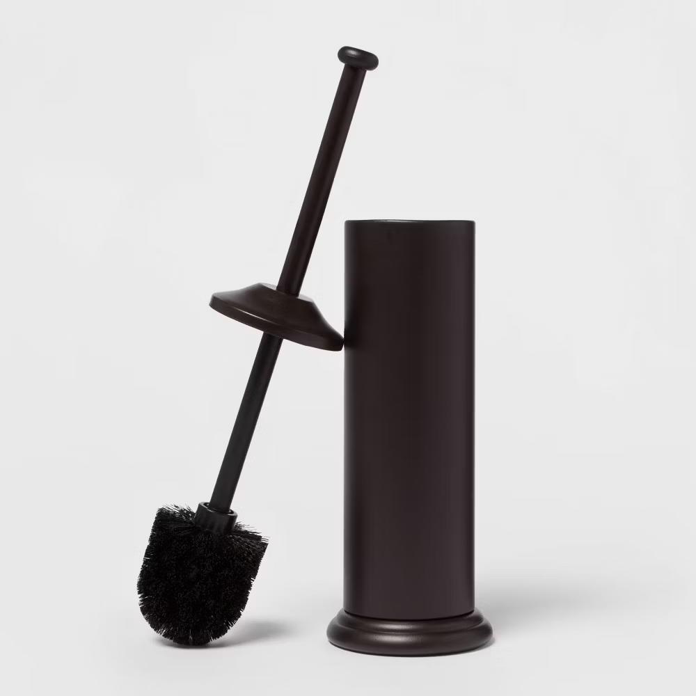 Metal Oil Rubbed Toilet Brush And Holder Set Bronze - Steel Construction, Reusable, 18.7" Height