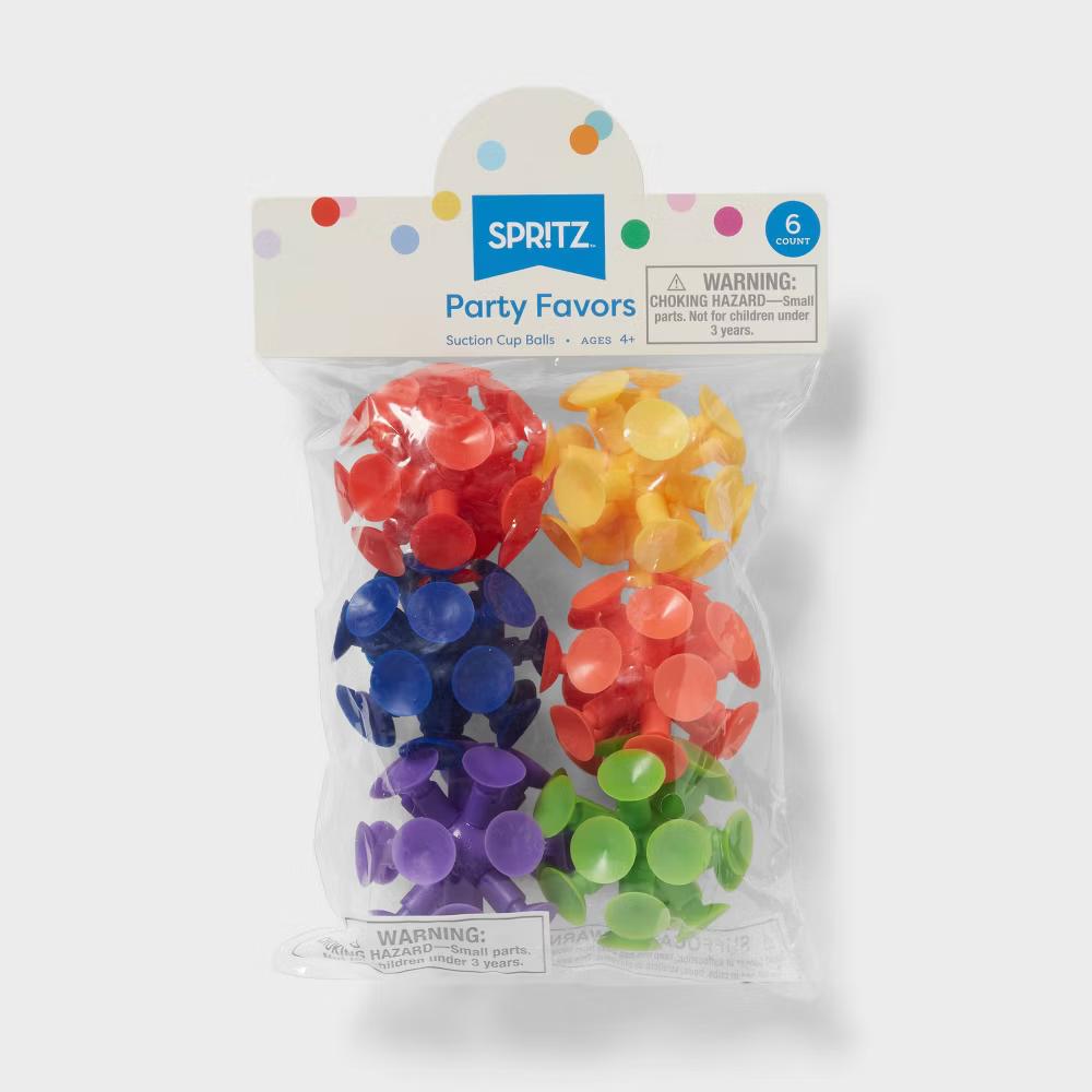 6ct Suction Cup Ball - Multicolor Party Favor Toys for Kids Birthday Party Supplies Ages 4