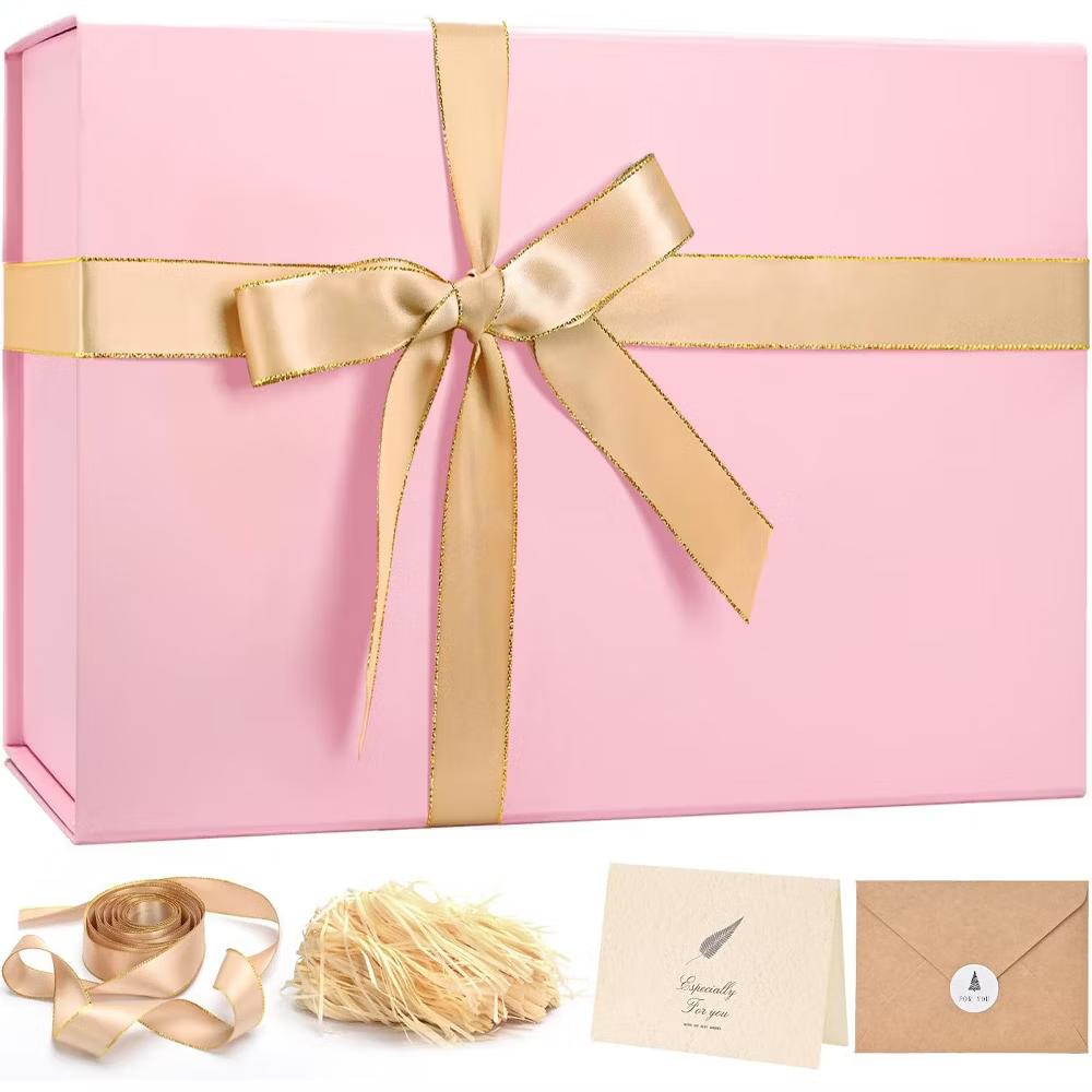 Large Gift Box 14x8.5x4.5 Inch Black Magnetic Lid with Ribbon Shredded Filler Card for Birthday Anniversary Wedding 1 Piece - Image 3