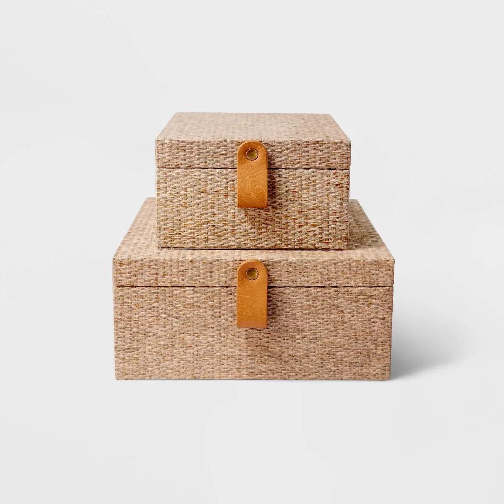 Woven Storage Boxes Set of 2 Taupe - Desk & Office Organizers- Recycled Materials - Image 2