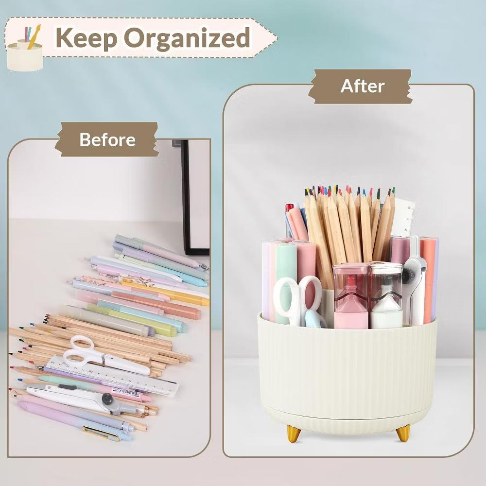Maison 360 Rotating Plastic Desk Pen And Makeup Organizer With 5 Slots - Image 2
