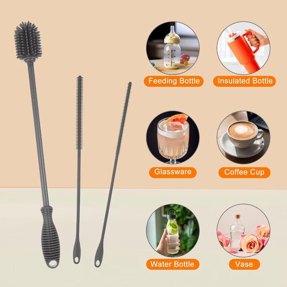 Silicone Bottle Brush with 2 Straw Brush for Cleaning Narrow Neck Containers Sport Bottles - Image 9