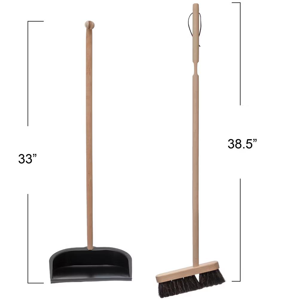 Storied Home Beech Wood Broom and Standing Metal Dust Pan Set, Natural and Black - Image 4