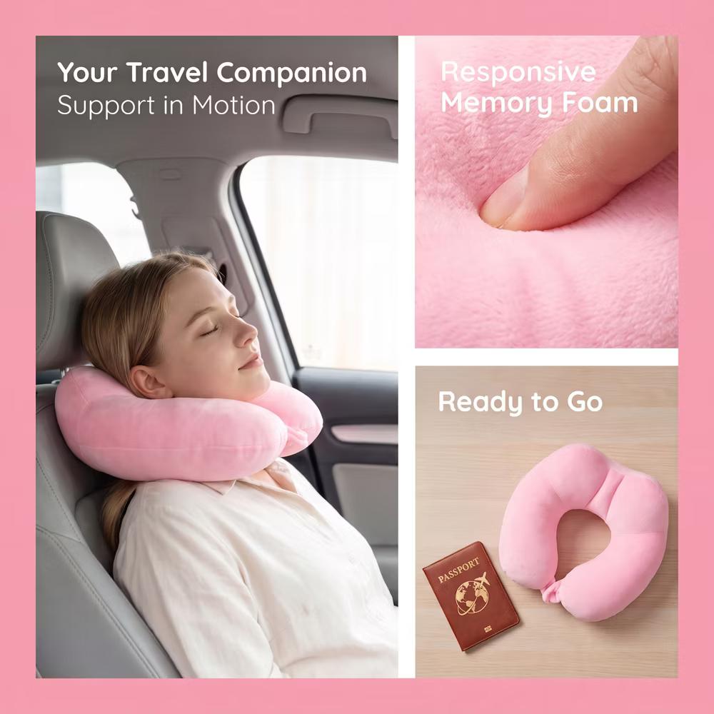 U‑Shape Memory Foam Travel Neck Pillow with Snap Closure Plush Cover 1Pc - Image 19