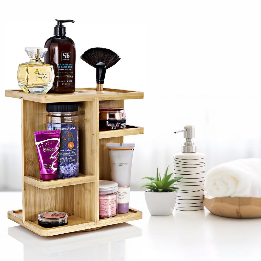 360° Bamboo Rotating Makeup Organizer - Multi-Function Storage Carousel stores Cosmetics, Skin Care, and more - Image 12