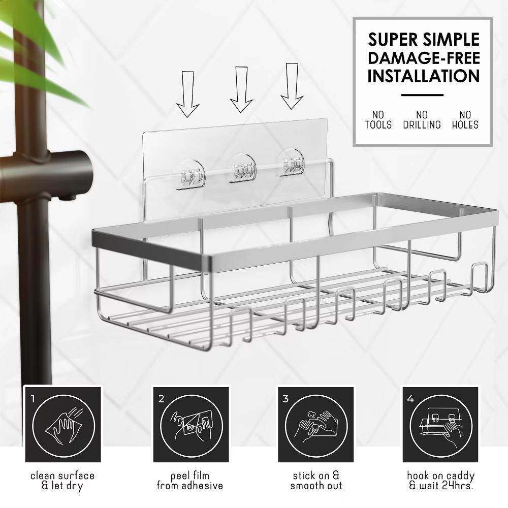 Hearth & Harbor Shower Caddy Adhesive Shower Organizer, Large Capacity Stainless Steel Shower Caddies - Image 22