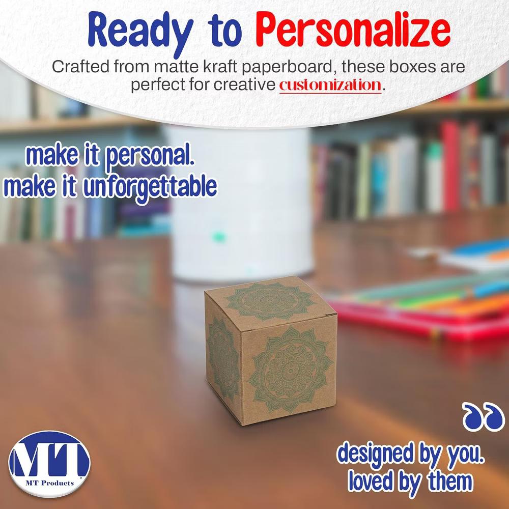 MT Products Tuck Top Kraft Paperboard Gift Boxes 4" 4" 4" - Pack of 30 - Image 3