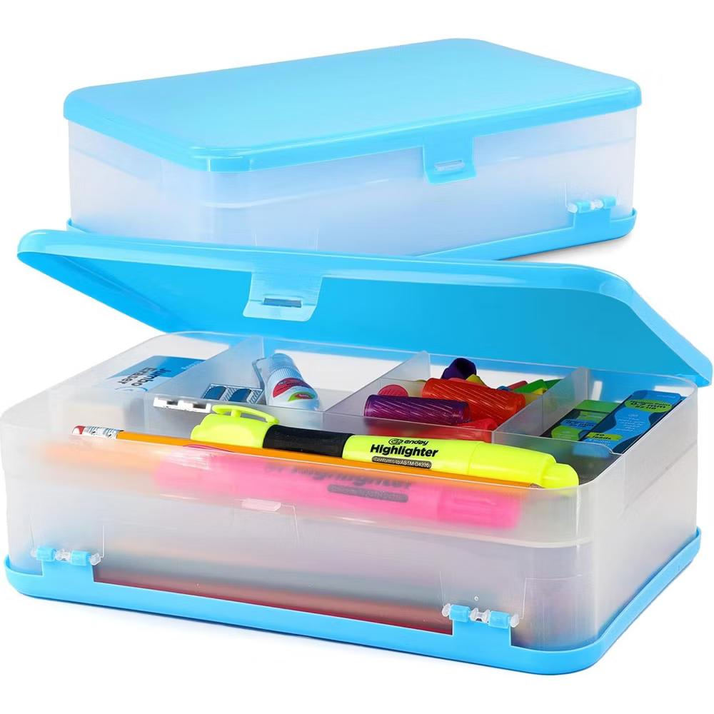 Large Capacity Double Deck Pencil Box - Plastic With 12 Compartments, Snap-Tight Lid, Hard Case Storage Organizer - Image 17