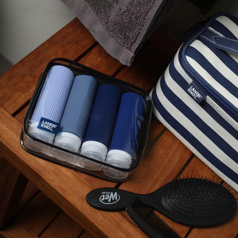 Lands' End Travel Bottle Set 3-Piece, 90 ML Travel Size Silicone Travel Bottles with Clear Container Bag (Navy Multicolor) - Image 5