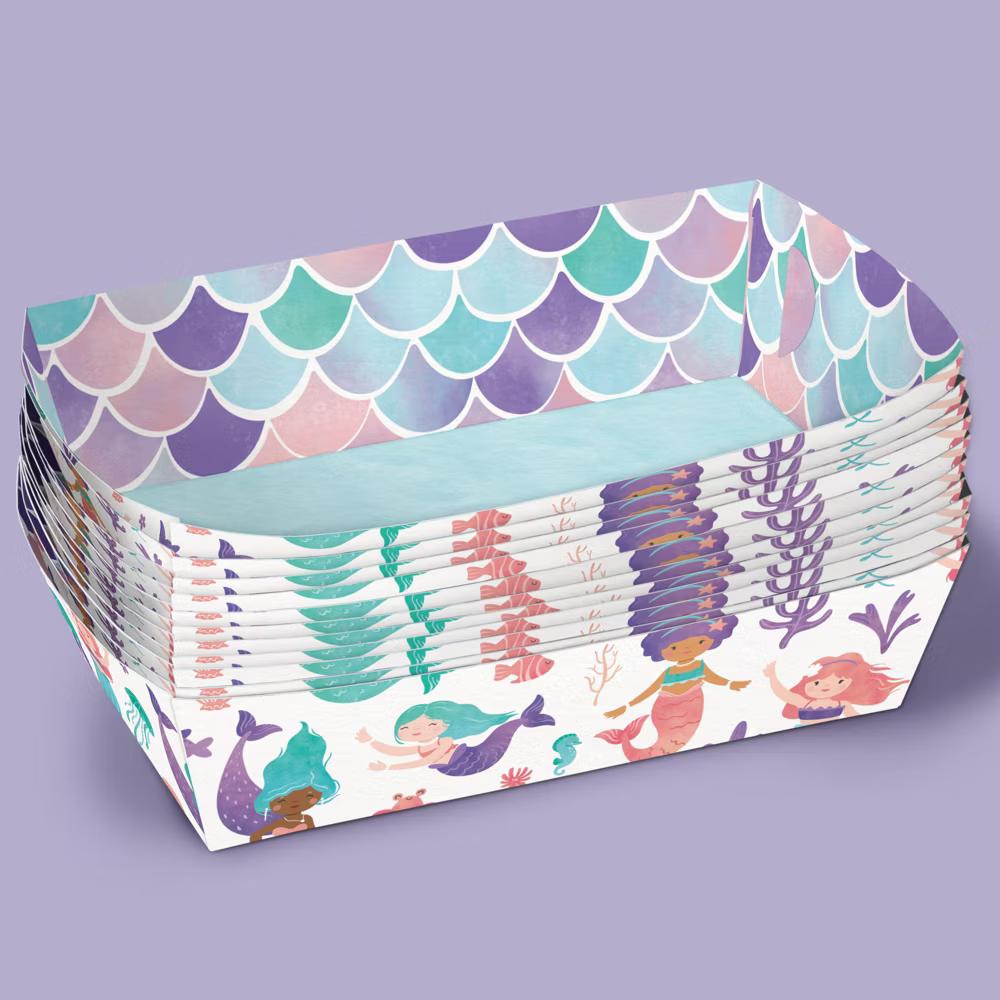 Mermaid Party Paper Food Trays, Disposable Double-Sided Paper Food Holders for Nachos, Hot Dogs, French Fries - 12 Ct - Image 5