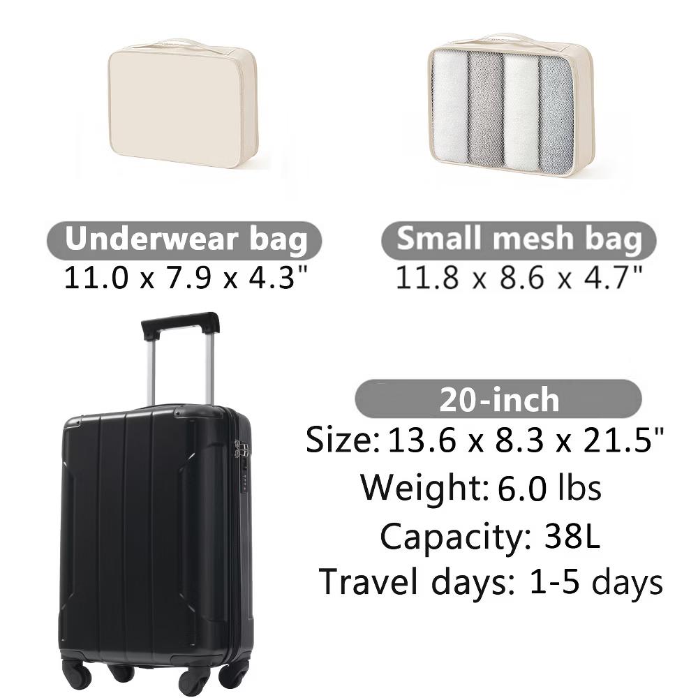 20" Hardshell Carry-On Luggage with 2 Packing Cubes & Spinner Wheels & TSA Lock, Lightweight ABS Suitcase - ModernLuxe - Image 10