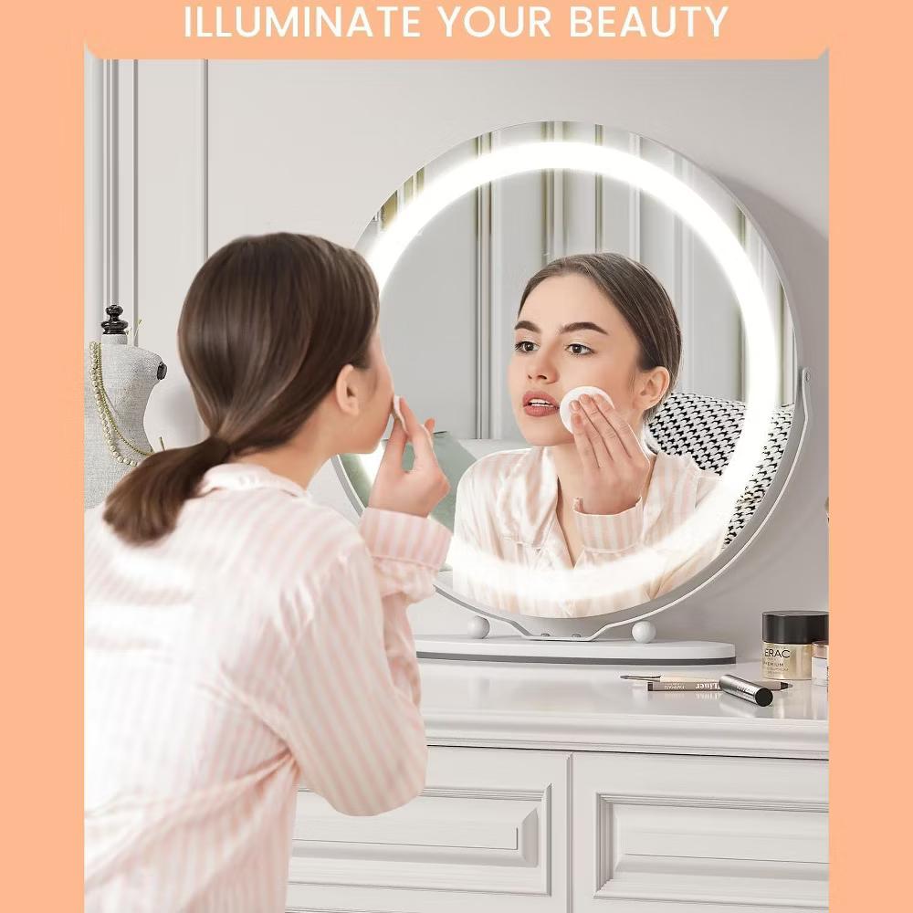 LED Vanity Mirror – Touch Control 3 Light Modes, Dimmable & 360° Rotation Makeup Mirror for Bathroom/Bedroom (1-Piece) - Image 24