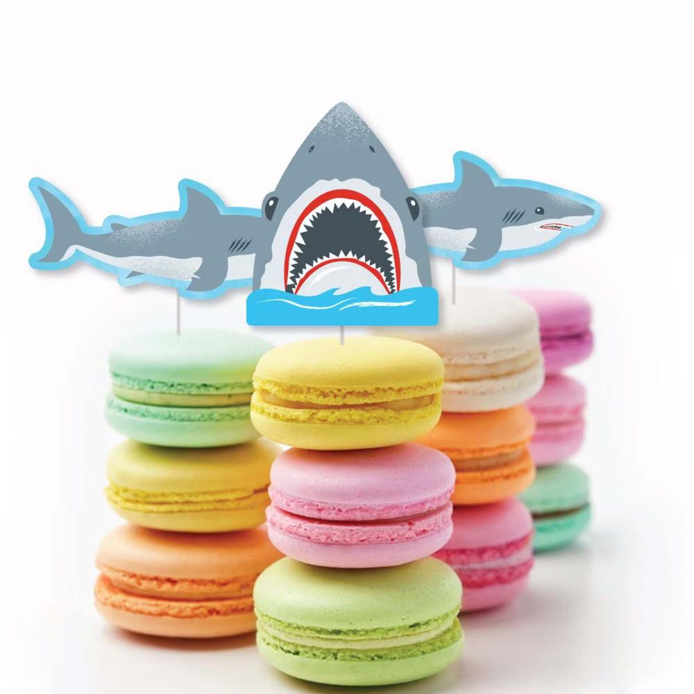 Shark Zone - Dessert Cupcake Toppers - Jawsome Party or Birthday Party Clear Treat Picks - Set of 24 - Image 4