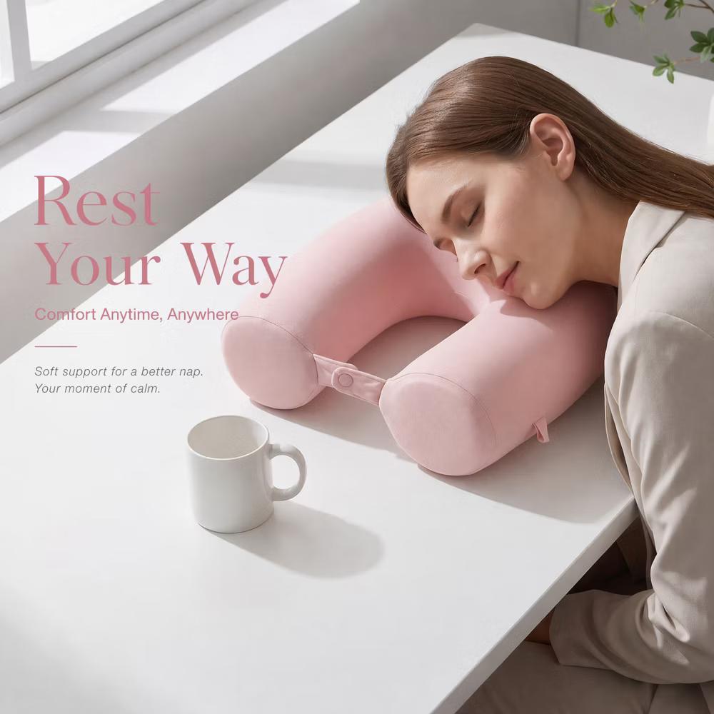 U‑Shaped Memory Foam Nap Pillow with Snap Closure for Desk and Travel Use 1Pc - Image 3