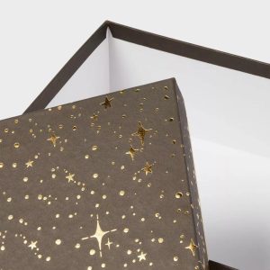 Gold/Black Stars Square Gift Box - Polka Dots, Classic Patterns, 10"x10"x4", All Occasions, Paper