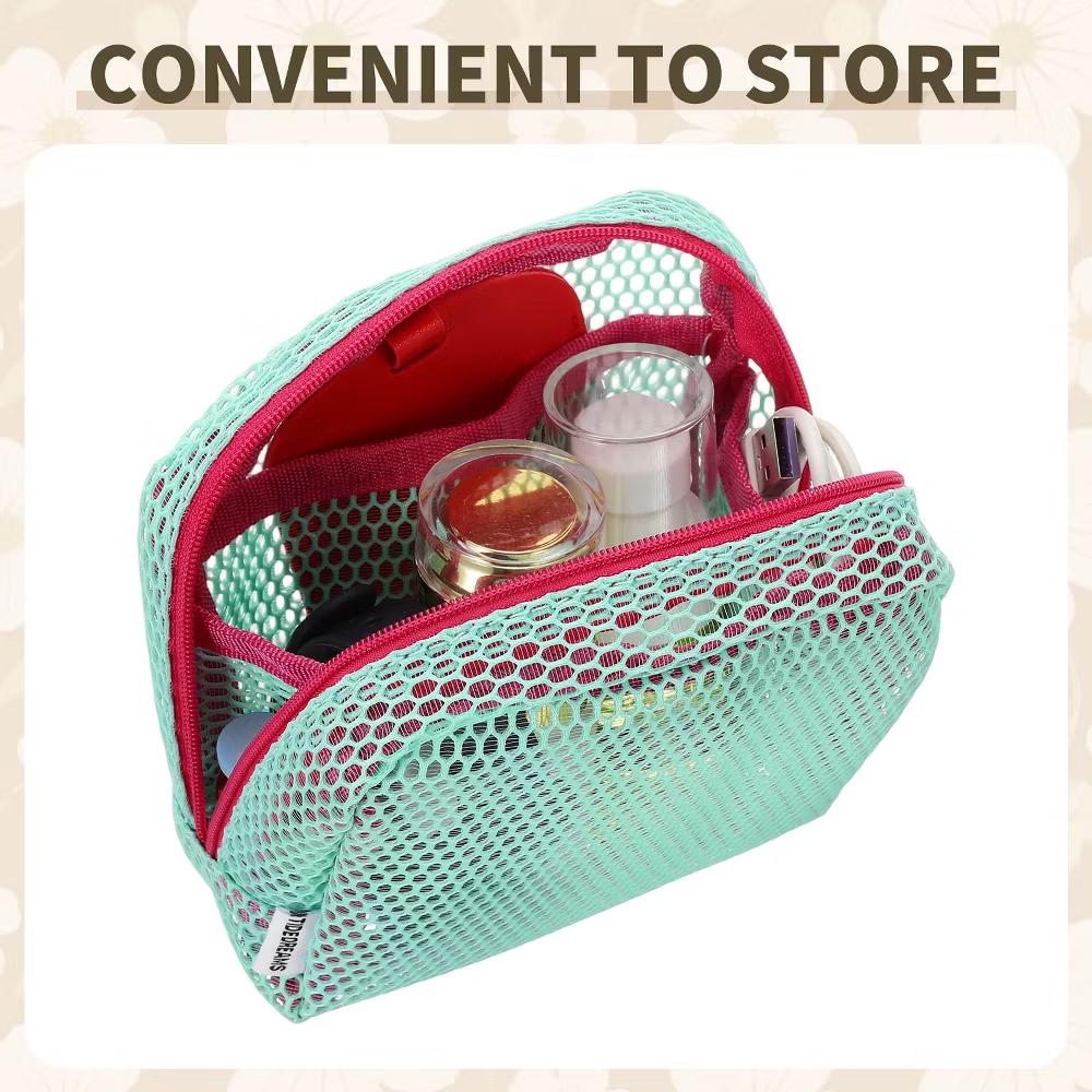 Mesh Travel Toiletry Organizing Zipper Mini Makeup Bag with Strap 4.7" - Image 2