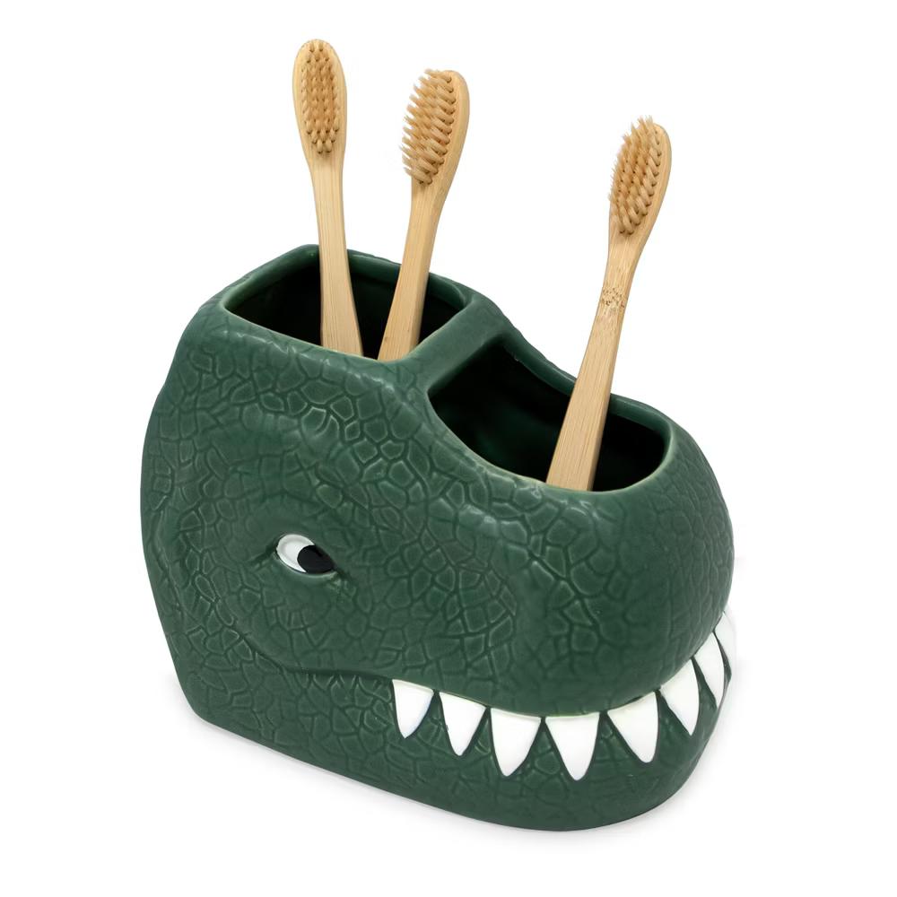 Isaac Jacobs Dinosaur Ceramic Cup, Toothbrush Holder - Multi-Purpose Organizer for Toiletries, Bathroom, Kitchen, and Crafts - Image 4