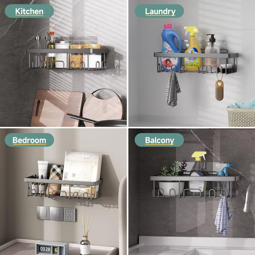 Veken Shower Caddy 6 Pack, No Drill Rustproof Waterproof Adhesive Shelf Organizer, Large Capacity Wall Mount Bathroom Rack for Kitchen Home - Image 7