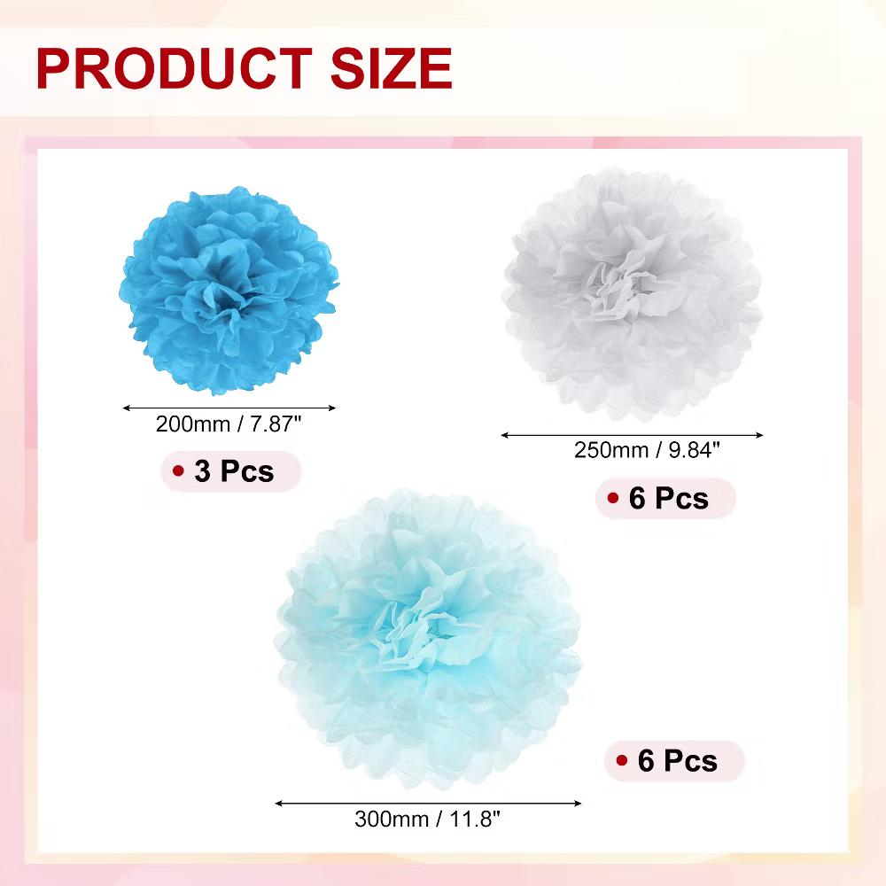 Wedding Shower Bridal Party Decoration 3 Size Paper Pom Poms Flower Ball 15 Pcs - Image 11