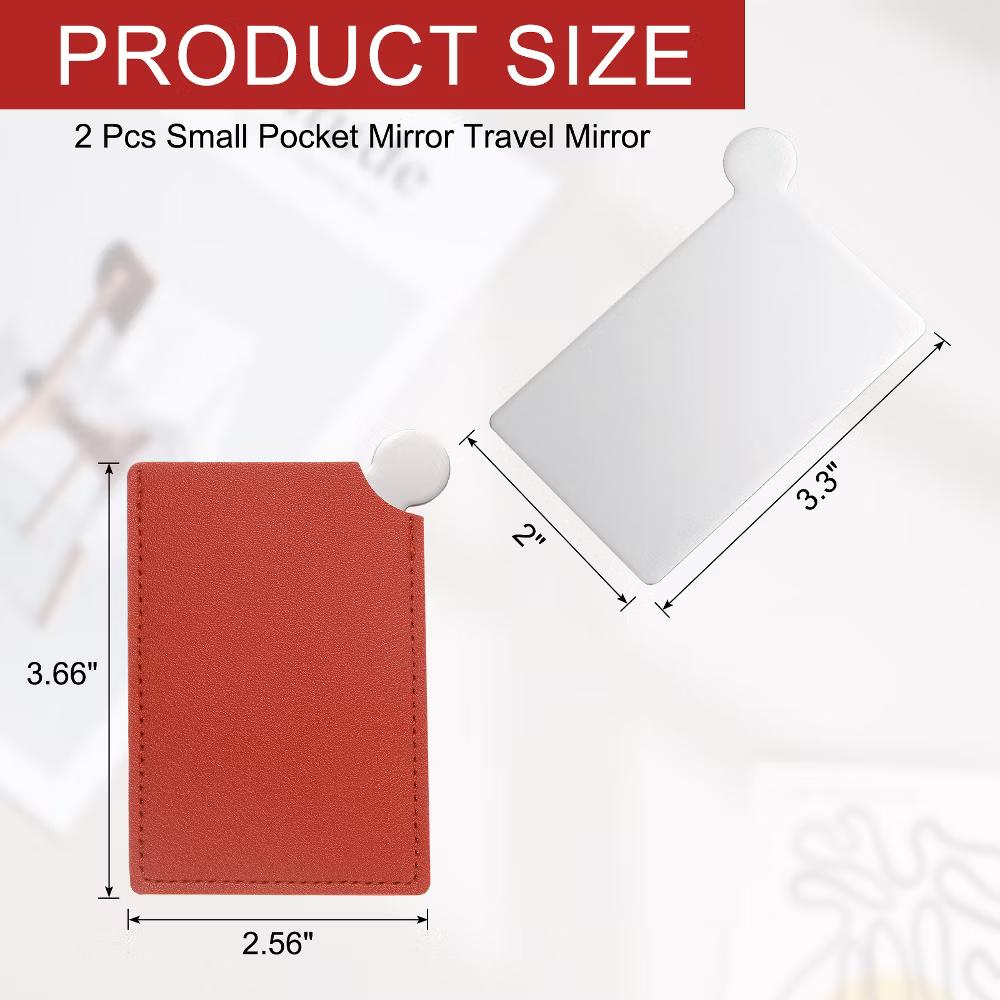 Small Rectangle Travel Women Portable Pocket Mirror with Leather Case 2 Pcs - Image 16