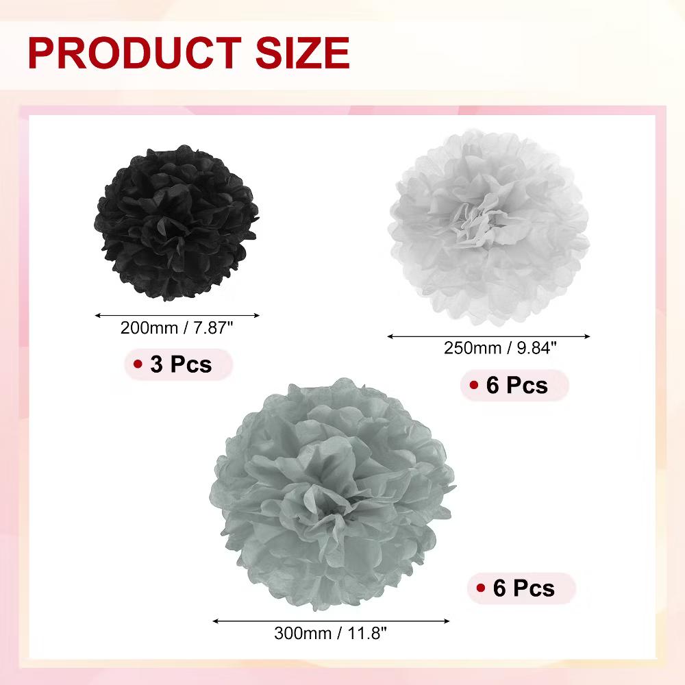 Wedding Shower Bridal Party Decoration 3 Size Paper Pom Poms Flower Ball 15 Pcs - Image 8