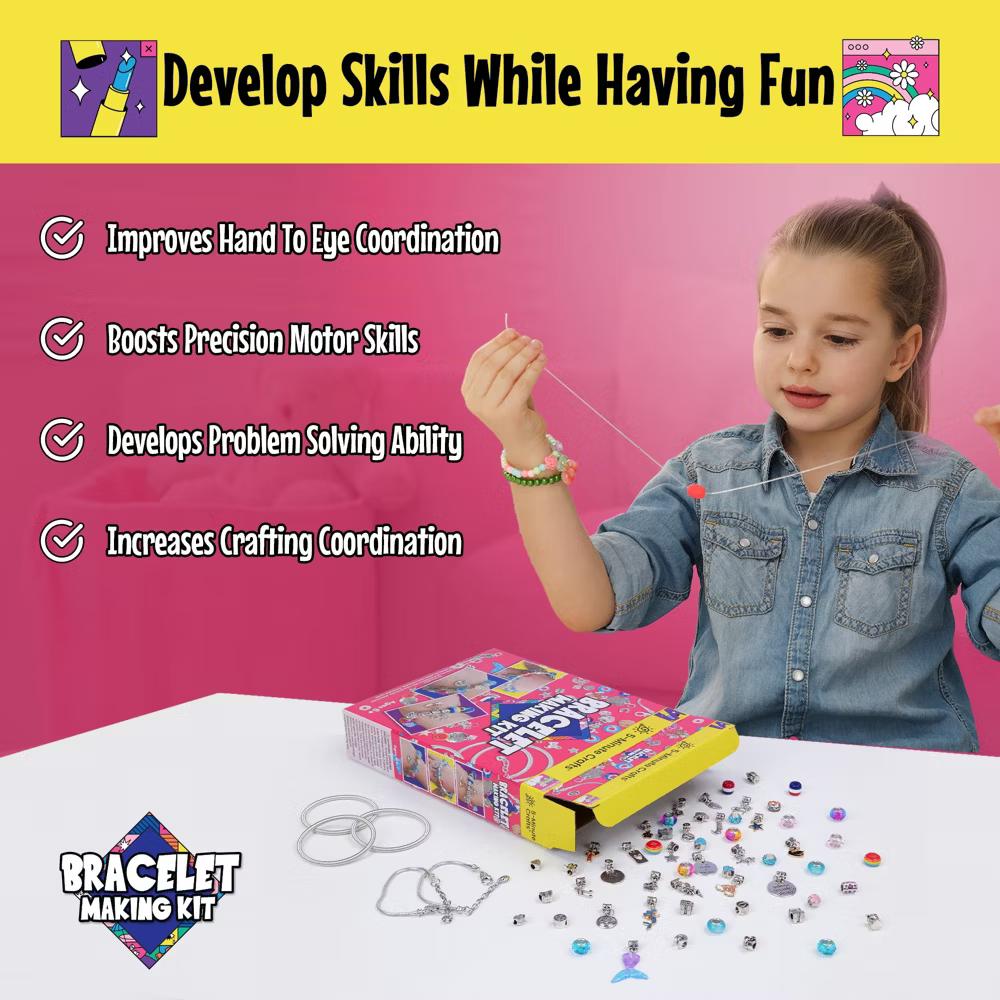 As Seen On TV 5-Minute Crafts Bracelet Making Kit Colorful Beads Charms Pendants Arts and Crafts Kids 6+ Non Toxic - Image 4