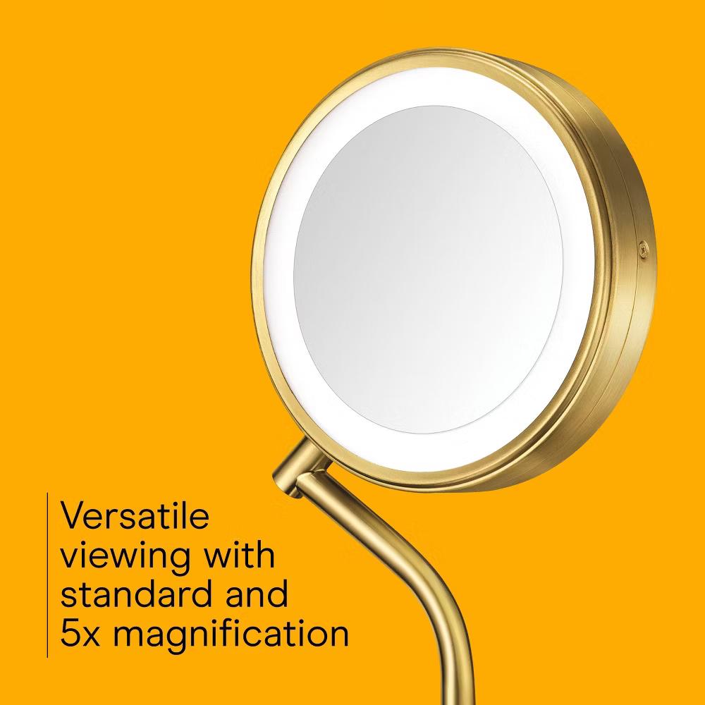 Conair Double Sided LED Vanity Mirror with 1x and 5x Magnification Brushed Brass - Image 7