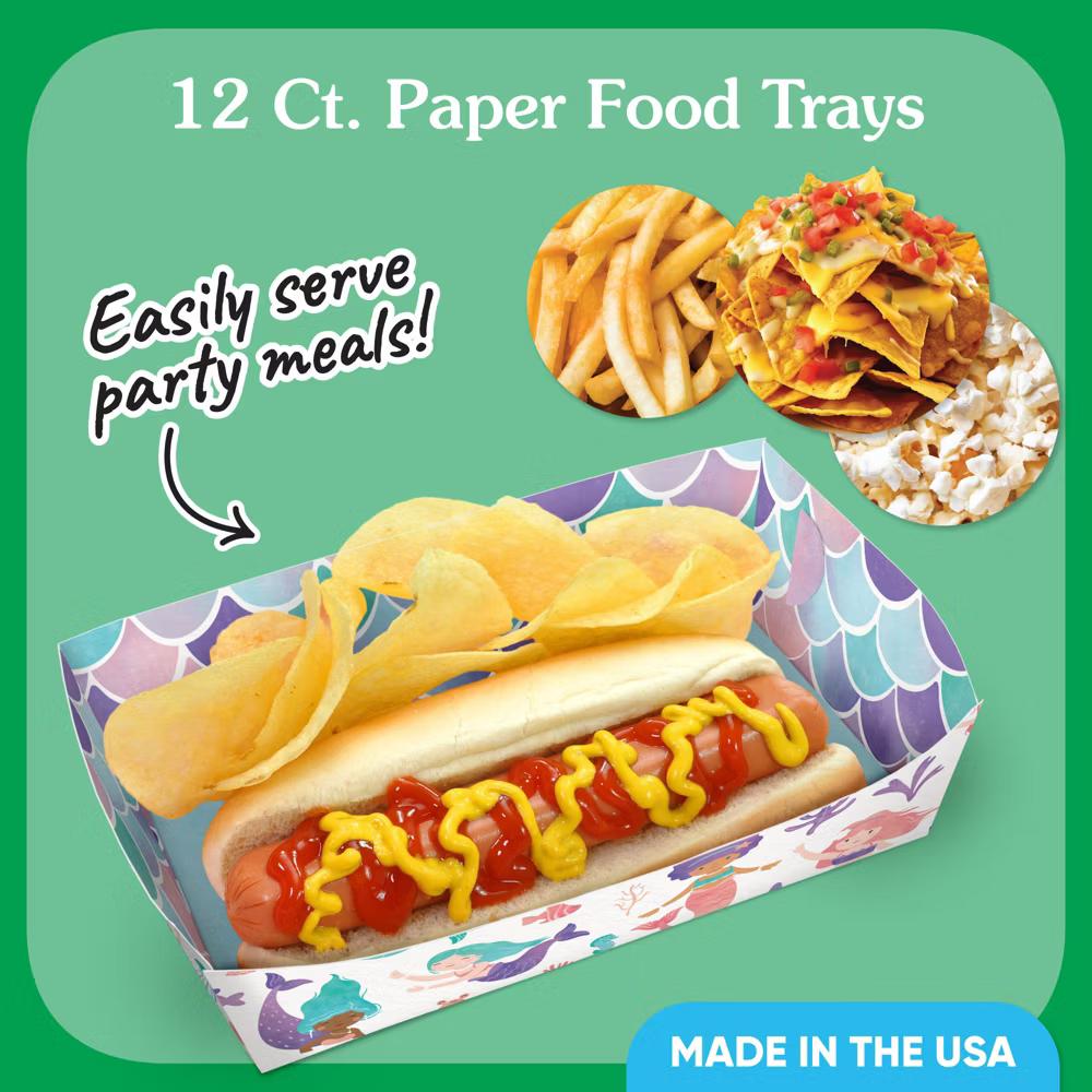 Mermaid Party Paper Food Trays, Disposable Double-Sided Paper Food Holders for Nachos, Hot Dogs, French Fries - 12 Ct - Image 2