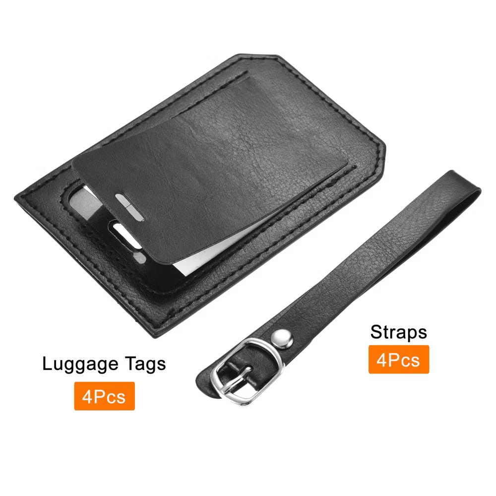 Backpack PU Holder Identifier Card Luggage Tag with Strap 4 Pcs - Image 4
