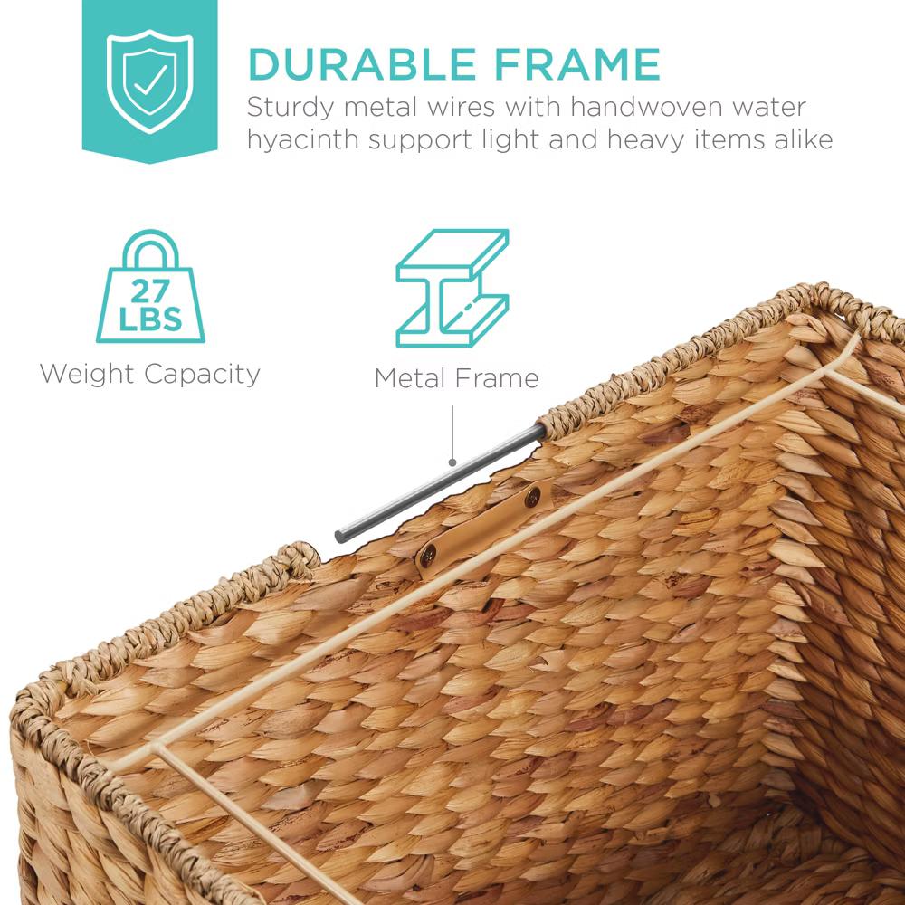 Best Choice Products Hyacinth Rolling Filing Cabinet Mobile Organizer Storage Basket w/ Lid, Locking Wheels - Natural - Image 20