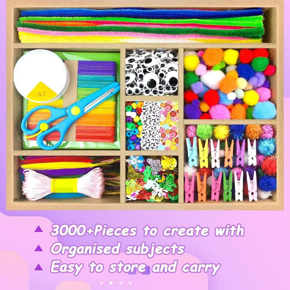 3000pcs Arts and Crafts Supplies Kit for Kids Craft Set with Pipe Cleaners Googly Eyes Craft Sticks Feathers Beads Paper - Image 4