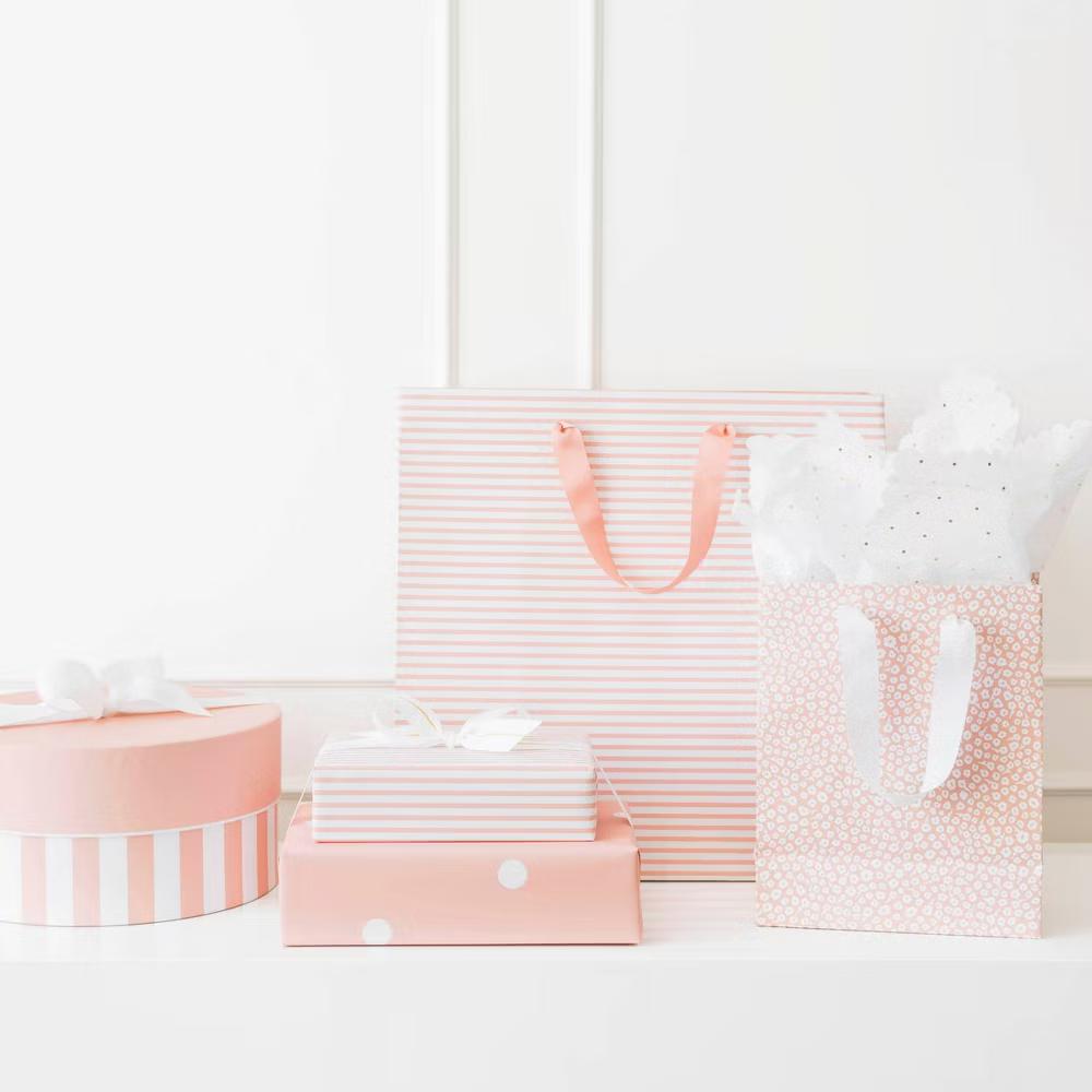 2pk 118"x30" Polka Dot and Striped Wrapping Paper Set Pink/White - Image 2