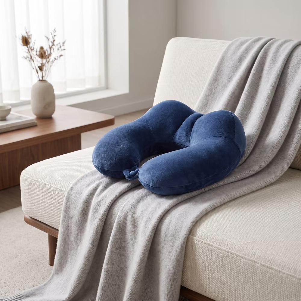 U‑Shape Memory Foam Travel Neck Pillow with Snap Closure Plush Cover 1Pc - Image 14
