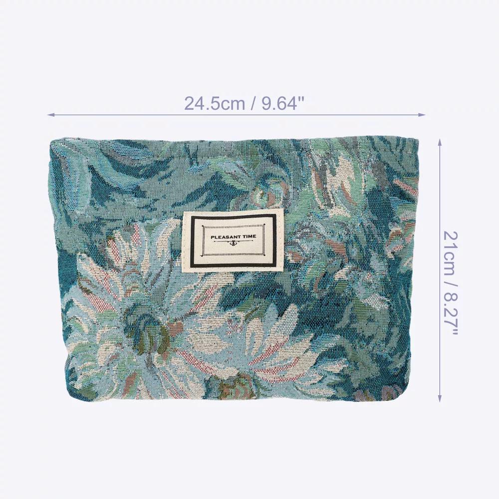 Travel Zipper Floral Makeup Bags and Organizers Blue - Image 4