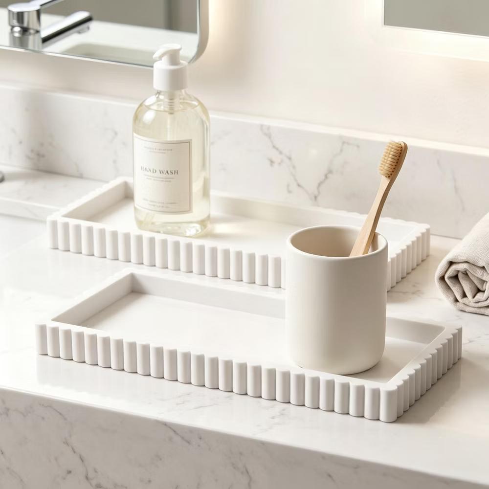 2Pc Round Silicone Vanity Tray Set Decorative Catchall Organizer for Bathroom Countertop Perfume White - Image 29