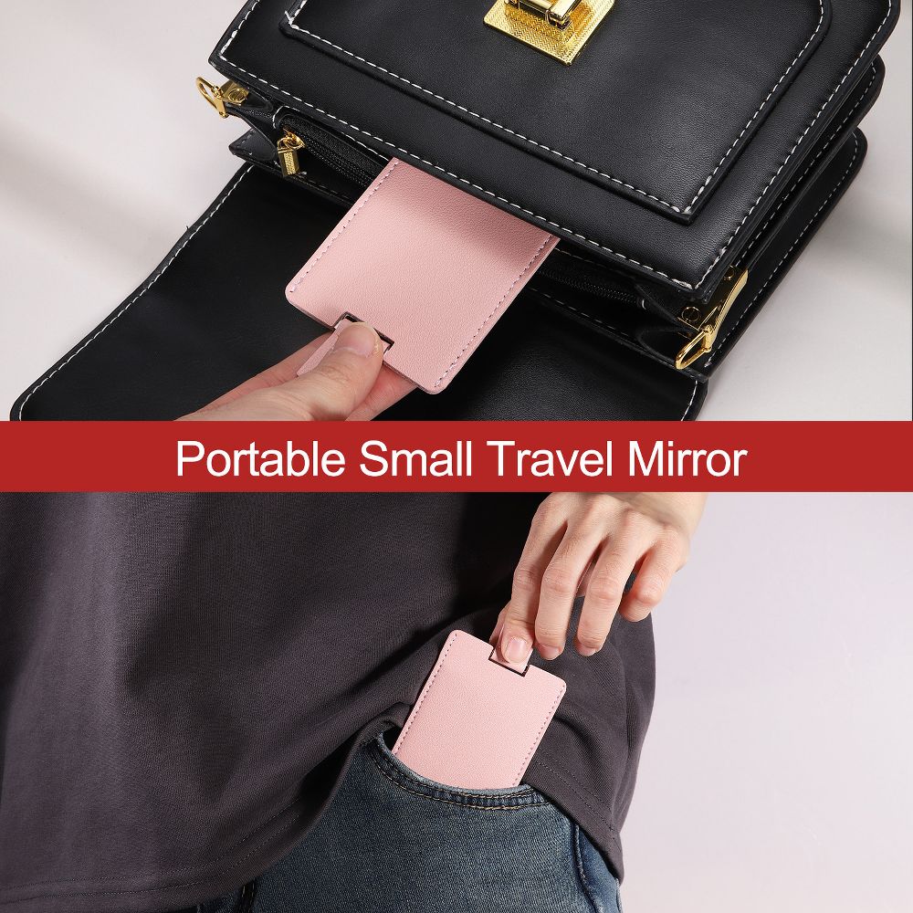 PU Leather Stainless Steel Travel Compact Mini Makeup Mirror - Image 2
