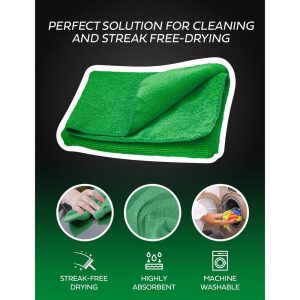 Castrol All Purpose Microfiber Cleaning Cloths 12 Pack, 14"x14", Machine Washable & Streak-Free Green