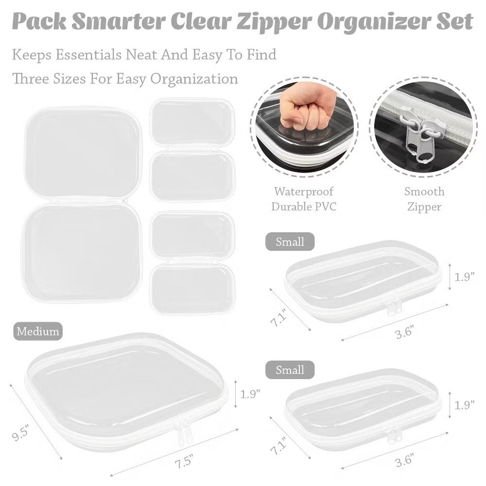 Transparent Hard Shell Zipper Case, Clear Travel Storage Organizer for Toiletries, Makeup, and Cosmetics (Set of 3) - Image 6