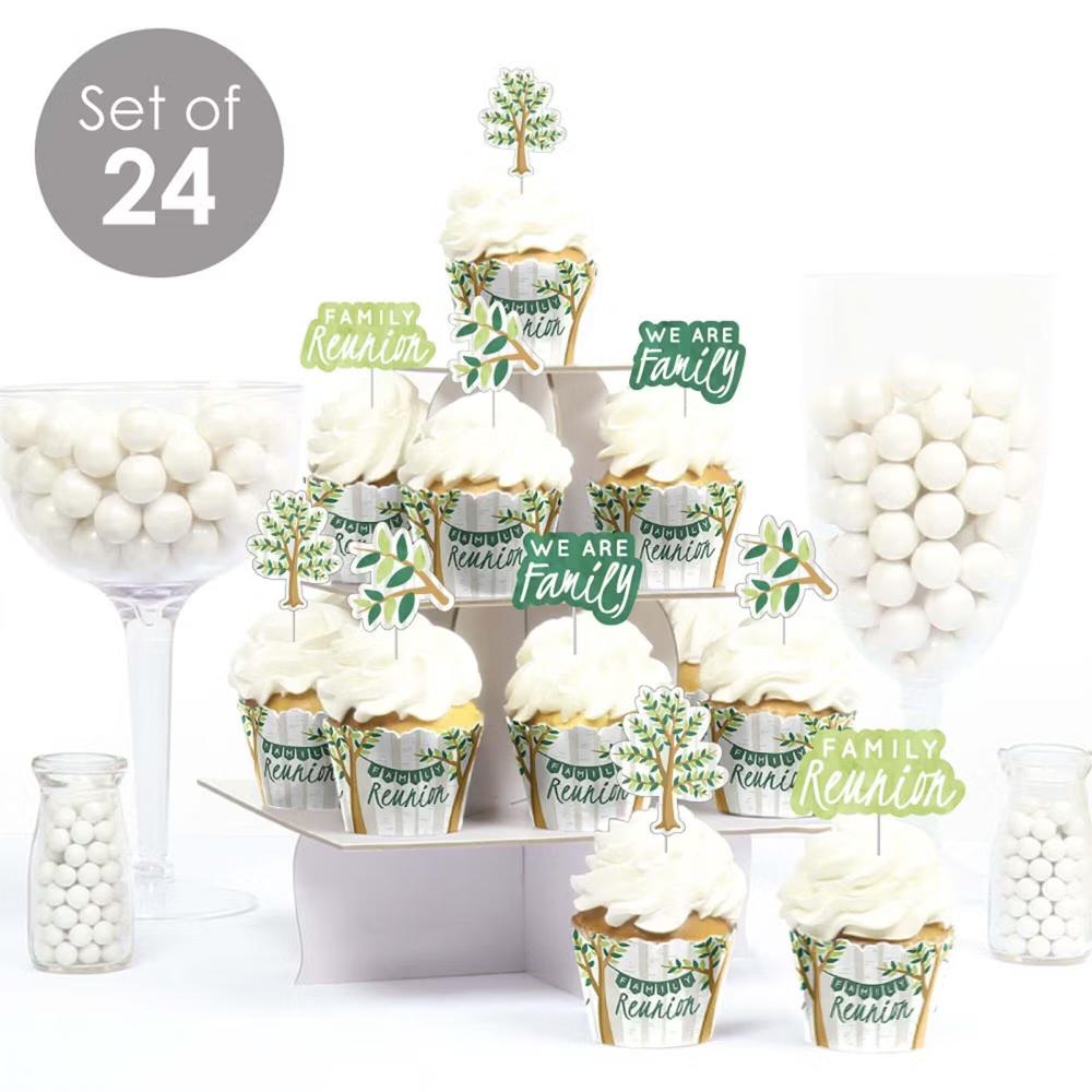 Family Tree Reunion - Cupcake Decoration - Family Gathering Party Cupcake Wrappers and Treat Picks Kit - Set of 24 - Image 2