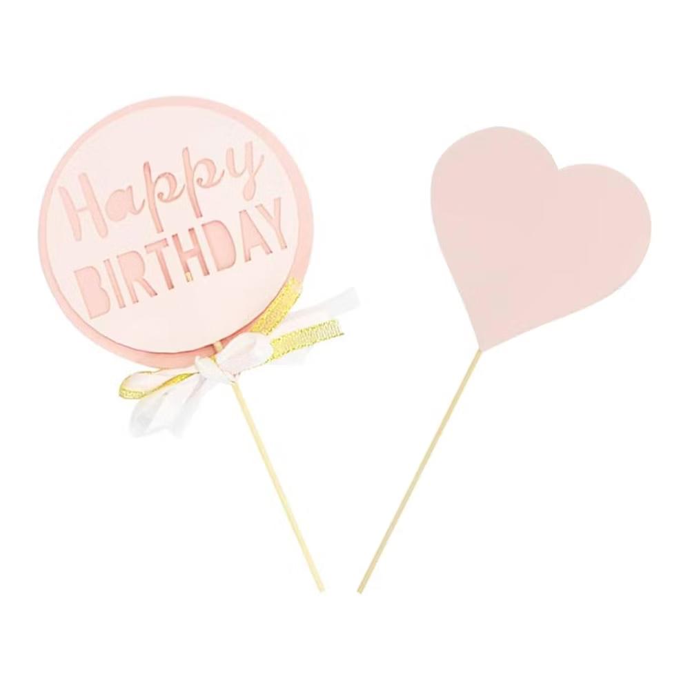 Pink 'Happy Birthday' Cake Topper, Set of 4 - Image 2
