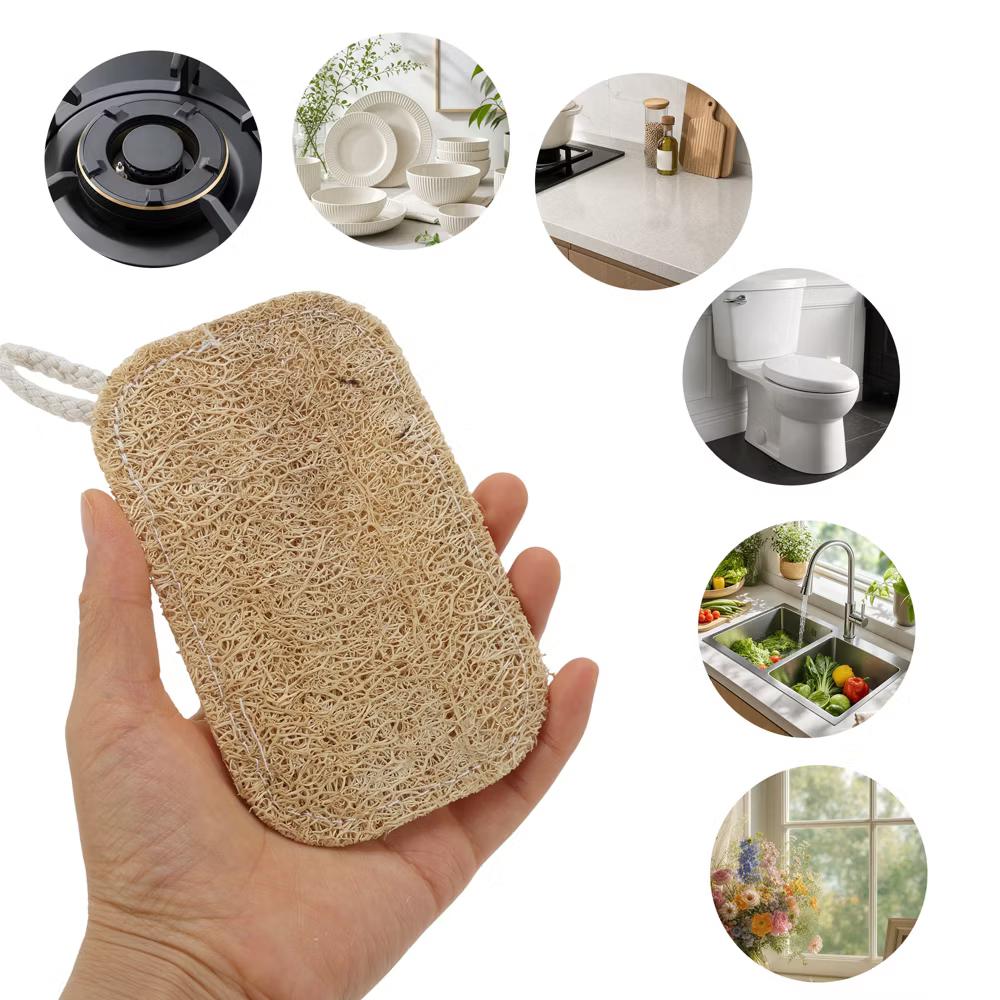 Double Layer Loofah Dish Sponge with Hanging Loop 3 Pcs - Image 9