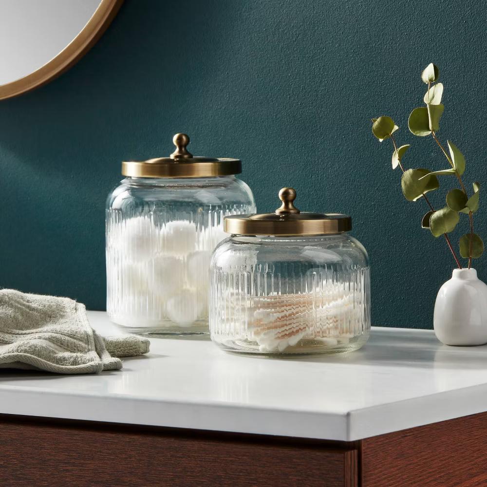 Small Glass Bath Canister Brass - Elegant Storage Container with Lid for Bathroom Organization - Image 4